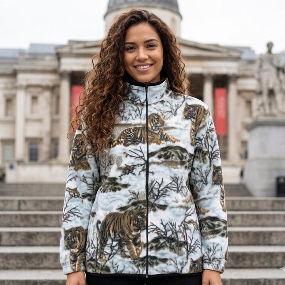 ZooFleece Tiger Snow Tigers Jungle Cat Predator Fleece Sweater Jacket XL-3X